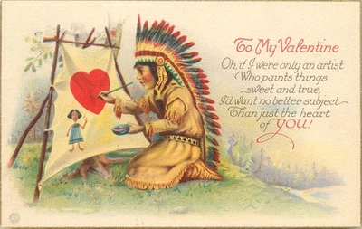 Postal de San Valentín Doncella India Pinturas Lienzo con Corazón Stecher Serie 921 A Foto 1 de 2