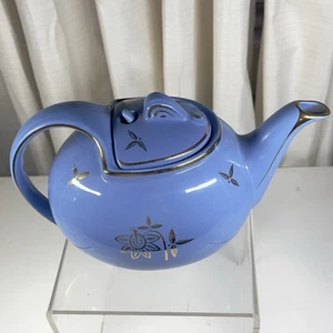 Hall Floral Teapot Periwinkle Blue 6 Cup Gold Flowers 0839 Vintage - Picture 1 of 7