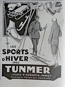 PUBLICITÉ DE PRESSE 1925 TUNMER LES SPORTS D'HIVER SKI - Imagen 1 de 1