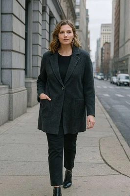 Abrigo Max Studio para mujer cuello con muescas de un solo botón GRANDE en terciopelo negro Foto 1 de 4