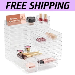 Durable 37-Piece Clear Drawer Organizer with Non-Slip Base for Home or Office - Picture 1 of 11