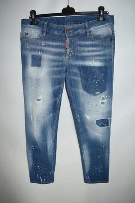 Dsquared2 Jennifer Paint Splatter Distressed Jeans Blue Italy Women's Size 44 - Image 1 of 4