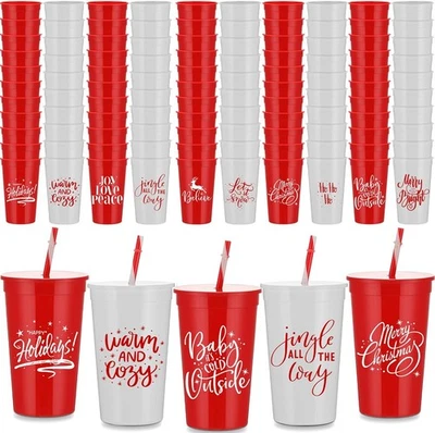 Sliner 50 peças 34 oz copo de Natal com tampa de palha inverno 34 oz, vermelho  - Imagem 1 de 4