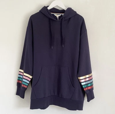 Boden hoodie 20 NWT navy blue foil rainbow stripe hooded sweatshirt top - Image 1 of 4