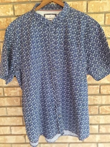 International Report XXL Blue Sailboat Anchor Print Short Sleeve Button Shirt - Picture 1 of 5