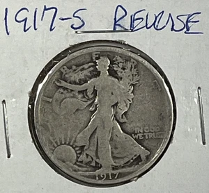 1917-S Reverse Mint Mark Walking Liberty Half Dollar: Very Good + VG + - Bild 1 von 2