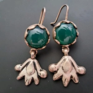 Vintage Sterling Silver Dangle Earrings Gorgeous Polished Green Onyx .925 - Picture 1 of 3