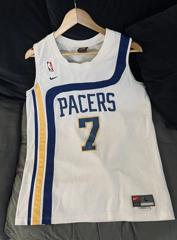 Nike Jermaine O'Neal #7 White NBA Indiana Pacers Swingman Jersey Mens Large +2 Cover