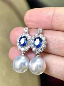 2.50Ct Round Cut Lab Created Pearl Drop/Dangle Earrings In 14k White Gold Plated - Picture 1 of 6