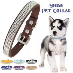 Collari per cani con strass lucidi animali domestici pelle PU cristallo gatto gattino cucciolo collari - Foto 1 di 26