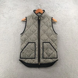 J.Crew Puffer Vest Womens XS Black White Herringbone Quilted Full Zip Mock Neck - Picture 1 of 17