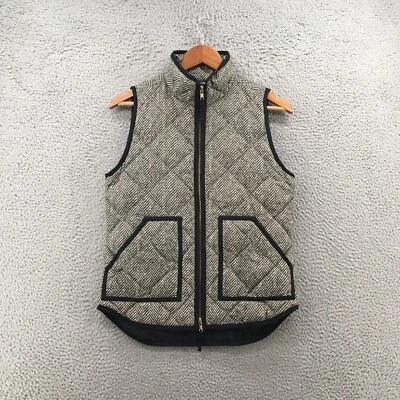 Женский пуховик J.Crew XS черный белый в елочку стеганый на молнии с ложным вырезом - Изображение 1 из 4