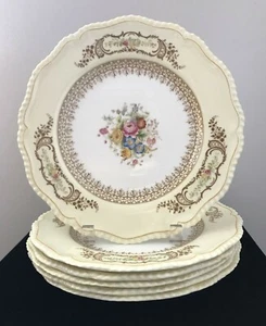 6 Vintage Royal Worcester Orleans Floral Pale Yellow Dinner Plates 9 1/2" - Picture 1 of 6