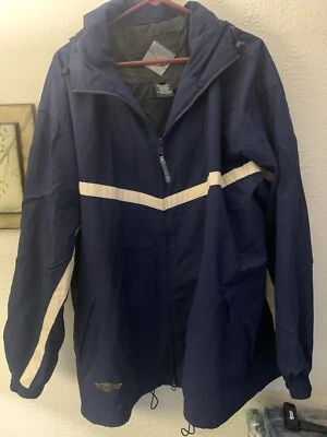 Simms  Jacket, Hooded , Mens Size Large Navy With Beige Stripe Fish Outdoor Hike - Image 1 of 4