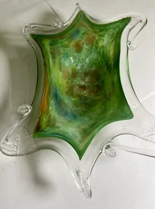 Hand blown Glass MA VI Cristallerie Italy Candy Dish Bowl Unique Design 10.5"x7" - Picture 1 of 8