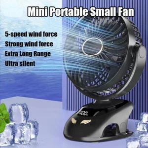 Mini Cooling Fan Portable USB Rechargeable Clip On Desk Baby Stroller 5 Speeds - Picture 1 of 28