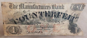 Counterfeit + 1856 SACO MAINE Manufacturers Bank $1 Large Size Obsolete Currency - Picture 1 of 2