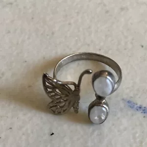 beautiful Sterling Silver 925 Opal Butterfly Ring Size 7 - Picture 1 of 4