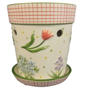 Yankee Candle Tarts Wachsschmelzwärmer Garten Blume rosa kariert Tulpe befestigter Sockel - Bild 1 von 8