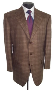 #Luciano Barbera Bergdorf Goodman Brown Plaid 3Button Cashmere Coat, Jacket 46R - Picture 1 of 9