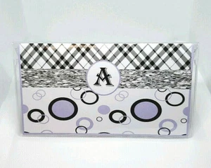 Black white lavender print VINYL Checkbook Cover Monogrammed - Picture 1 of 3