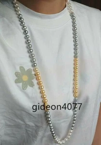 9-10mm natural Australian south seas gold white gray pearl necklace 38 Inch 14K - Picture 1 of 3