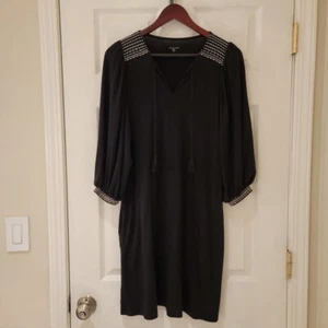 Garnet Hill Knit Dress Size Small Black White Embroidered Lyric Lightweight Boho - Picture 1 of 11