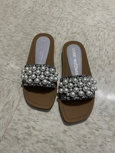 STUART WEITZMAN Goldie Tweed Pearly Stud Slide Size 7 - Picture 1 of 6