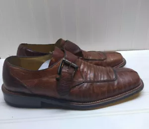 Julio Blanco braun Eidechsenhaut Slipper Mönch geteilte eckige Zehenpartie Herrenschuh 10,5 M 44,5 - Bild 1 von 9