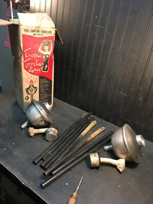 Vtg2pc  Tropic Torches Patio Product Box Hawaiian Tiki Torch Oil Lamp Set Used - Image 1 of 4