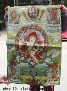 Panno buddismo tibetano cavalcata seta drago bianco Jambhala ricchezza dio Thangka Thanka - Foto 1 di 5