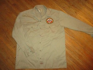 vtg AMSTEL BEER WORK SHIRT Delivery Guy Patch Uniform Long Sleeve Dickies LARGE - Picture 1 of 4