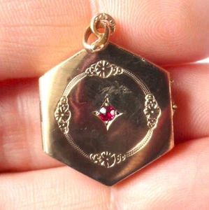 Octagon GF Victorian or Deco Locket with Small Stone. Ruby? - Picture 1 of 5