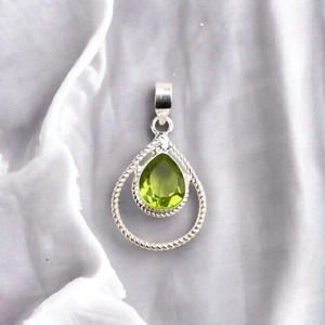 Peridot Gemstone Pendant Handmade 925 Sterling Silver Indian Jewelry - Picture 1 of 10