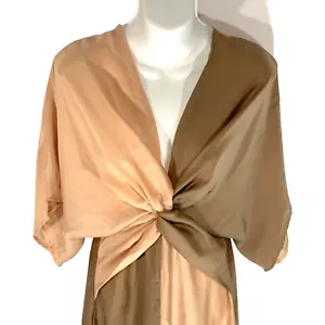 Oddi Maxi Dress Brown Peach Short Sleeve Kimono Thin Split Slit Oddy Women Small - Picture 1 of 23