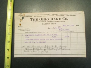 Ohio Rake Co Dayton Ohio OH 1920 Rechnung Briefkopf 1366 - Bild 1 von 1