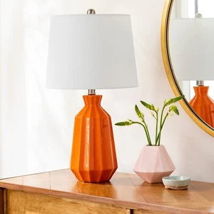 Modern Ceramic Table Lamp 24" h X 13" w 13" d Orange Contemporary - Picture 1 of 4