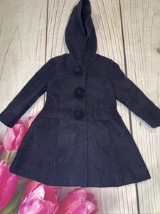 ROTHSCHILD US Toddler Girls Blue Hooded Scalloped Rosette Winter Dress Coat - Picture 1 of 3