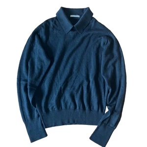 ISSEY MIYAKE Knit Polo Shirt Sweater, Black, Size M, Men's, Blue - Picture 1 of 9