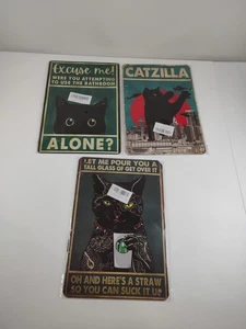 3 Lot Black Cat Funny Tin Signs Catzilla 11.5" X 8" New Free Shipping - Picture 1 of 6