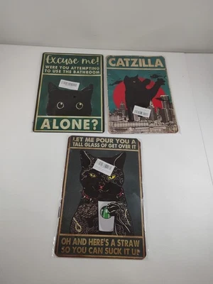 Lote de 3 letreros de hojalata divertidos de gato negro Catzilla 11,5" X 8" nuevos envío gratuito Foto 1 de 4