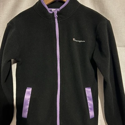 Chaqueta polar Champion Girls Med 10/12 negra púrpura cremallera completa bolsillo bordado Foto 1 de 4