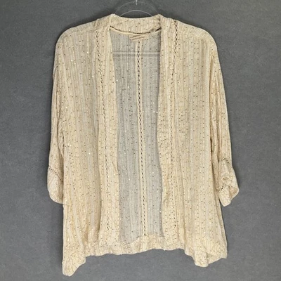 Cárdigan Soft Surroundings Talla XS Crema Dorado Lentejuelas Frente Abierto Tejido Kimono Foto 1 de 4