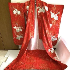 Red Bridal Kimono Embroidery Wedding Costume, About 175cm, SizeBride Kimono We - Picture 1 of 19