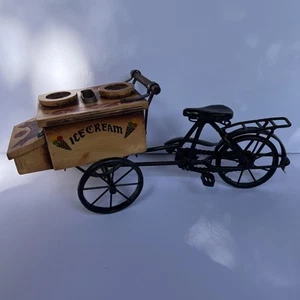 Rare HTF Metal & Wood Decorative Vintage Ice Cream 3 Wheel Bicycle n Cart - Picture 1 of 16