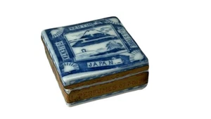 Vtg Vantines Oriental Perfumes Ceramic Nail Stone Box Japan Mt Fuji Trinket - Picture 1 of 9