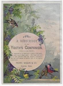 Youth's Companion Boston Massachusetts Birds Victorian Trade Card - Picture 1 of 2