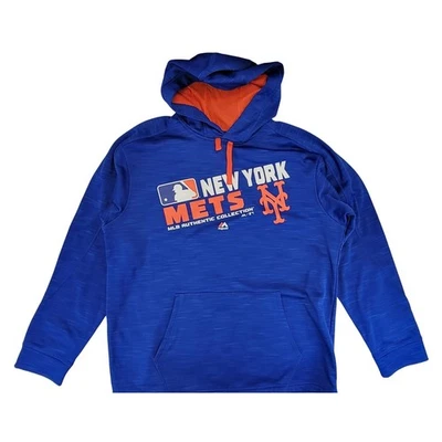 Sudadera con Capucha Majestic New York Mets MLB Colección Auténtica Azul Naranja Para Hombre L Foto 1 de 4