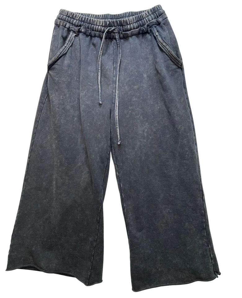 Zenana Womens Streetwear Lounge Pants Large Gray Wide-Leg Elastic Waist Pull On - Image 1 of 4