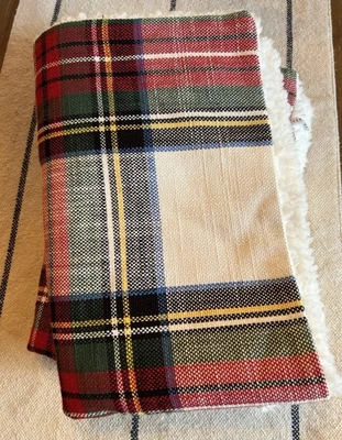 Pottery Barn Stewart Plaid 16 X 26 Pillow Covers With Sherpa Back Ivory Set Of 2 - Image 1 of 4